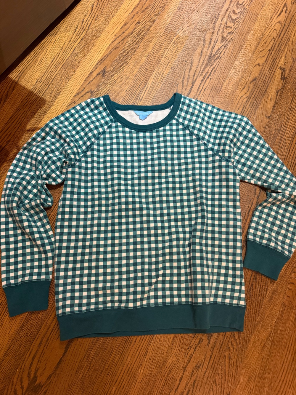 Draper James Teal and White Gingham Long-Sleeve Tee